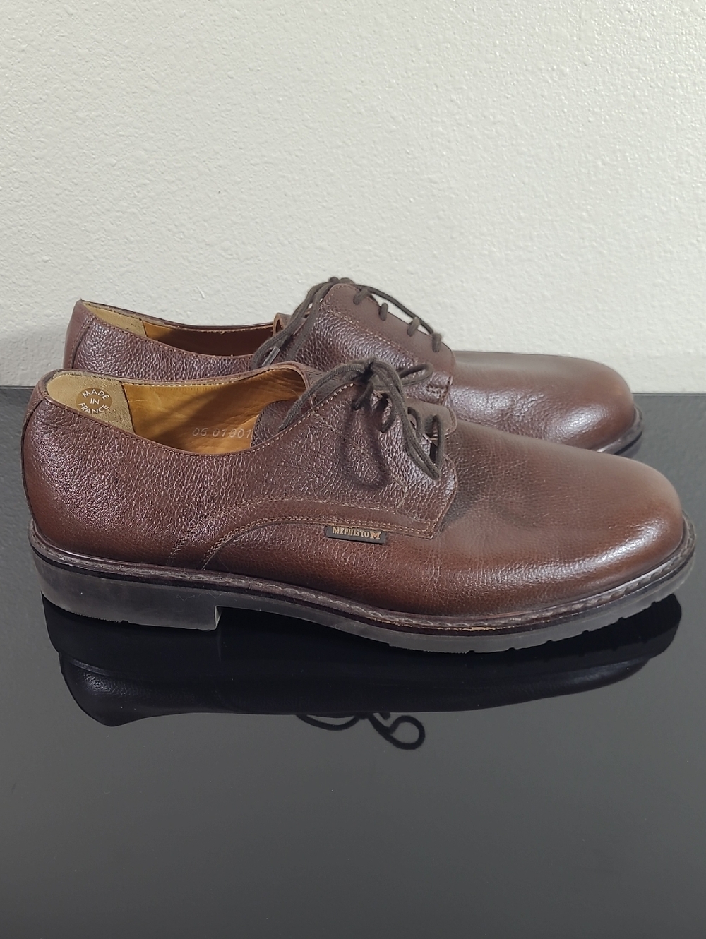 Mephisto Men's Dark Brown Pebbled Leather Derby Shoes
